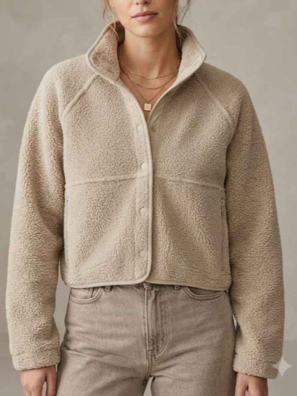 Sunday Best Aritzia Beige Funnel Neck Sherpa Fleece Cropped Jacket Cozy NWOT, S